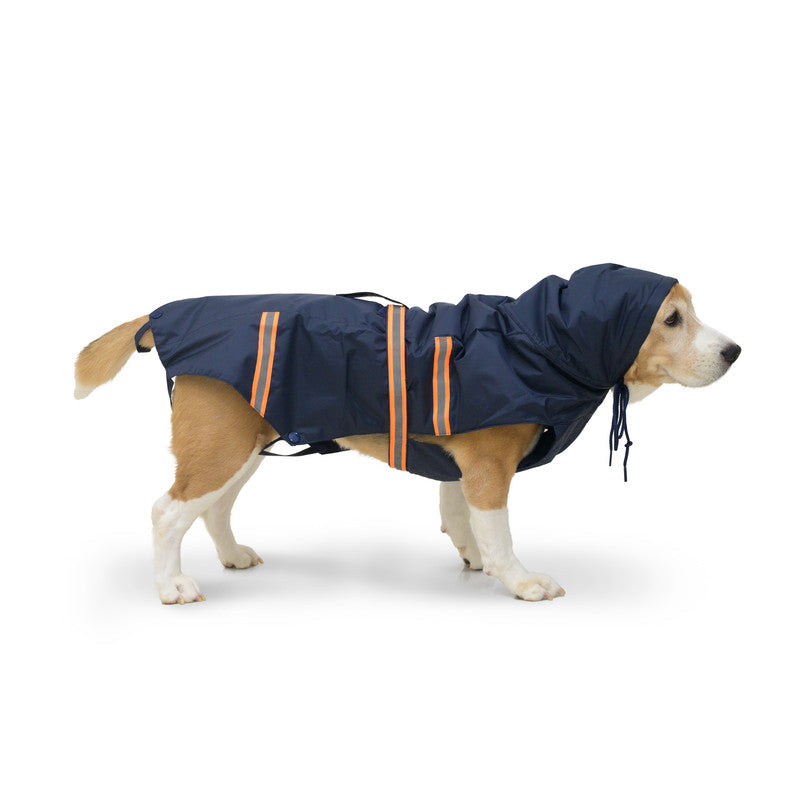 Navy Blue Raincoat with Reflective Strips