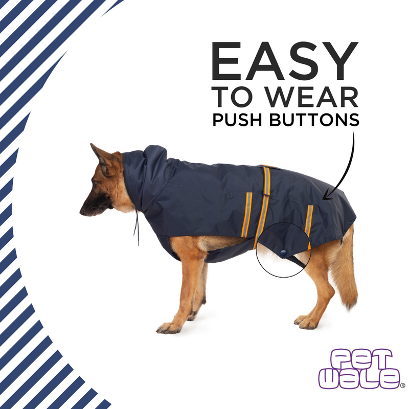 Navy Blue Raincoat with Reflective Strips
