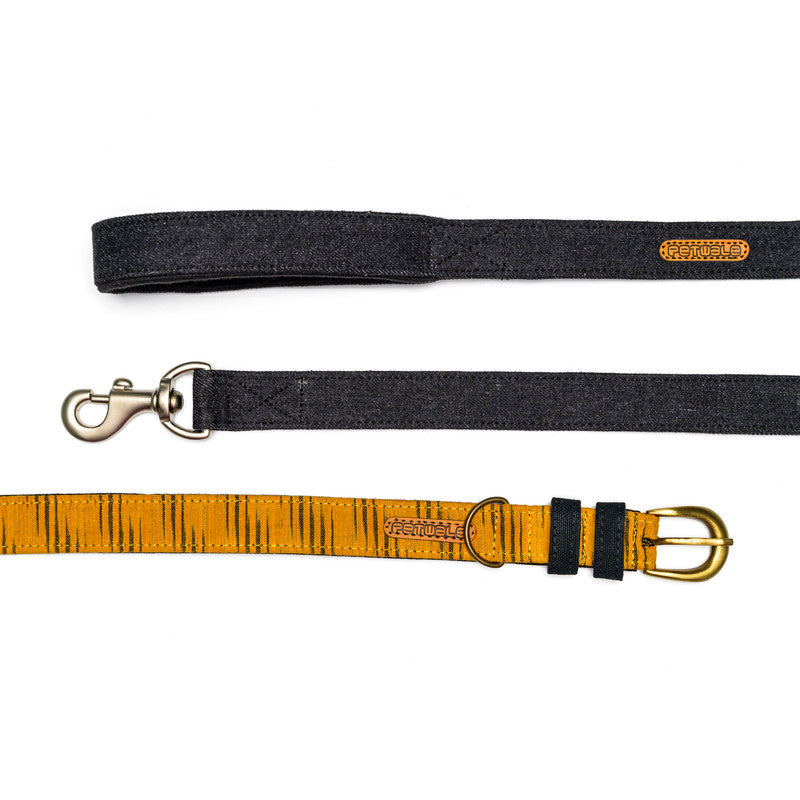 Tiger Print Fabric Belt Collar and Leash with Padded Handle